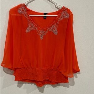 Windsor Vibrant Orange Chiffon Blouse with Silver Accents